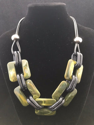 Square Chain Link Necklace • Green and Black