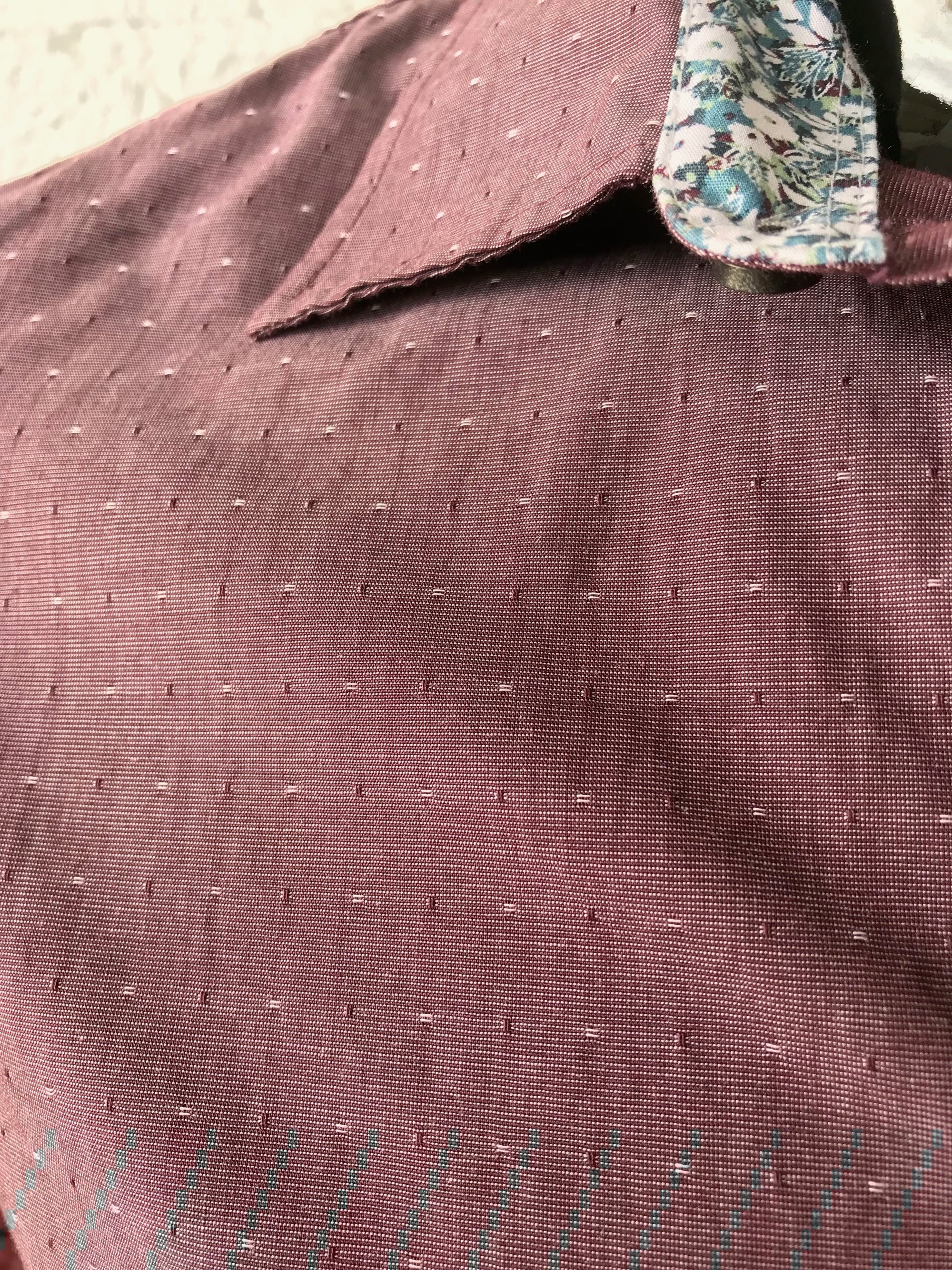 Short Sleeve Slim Fit Shirt •  Plum Colour with Woven Dot