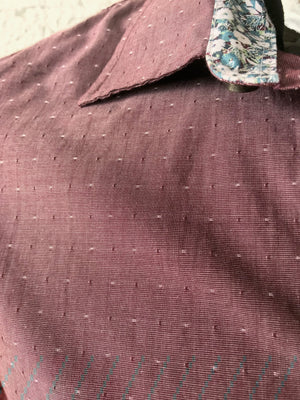Short Sleeve Slim Fit Shirt •  Plum Colour with Woven Dot