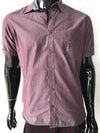 Short Sleeve Slim Fit Shirt •  Plum Colour with Woven Dot
