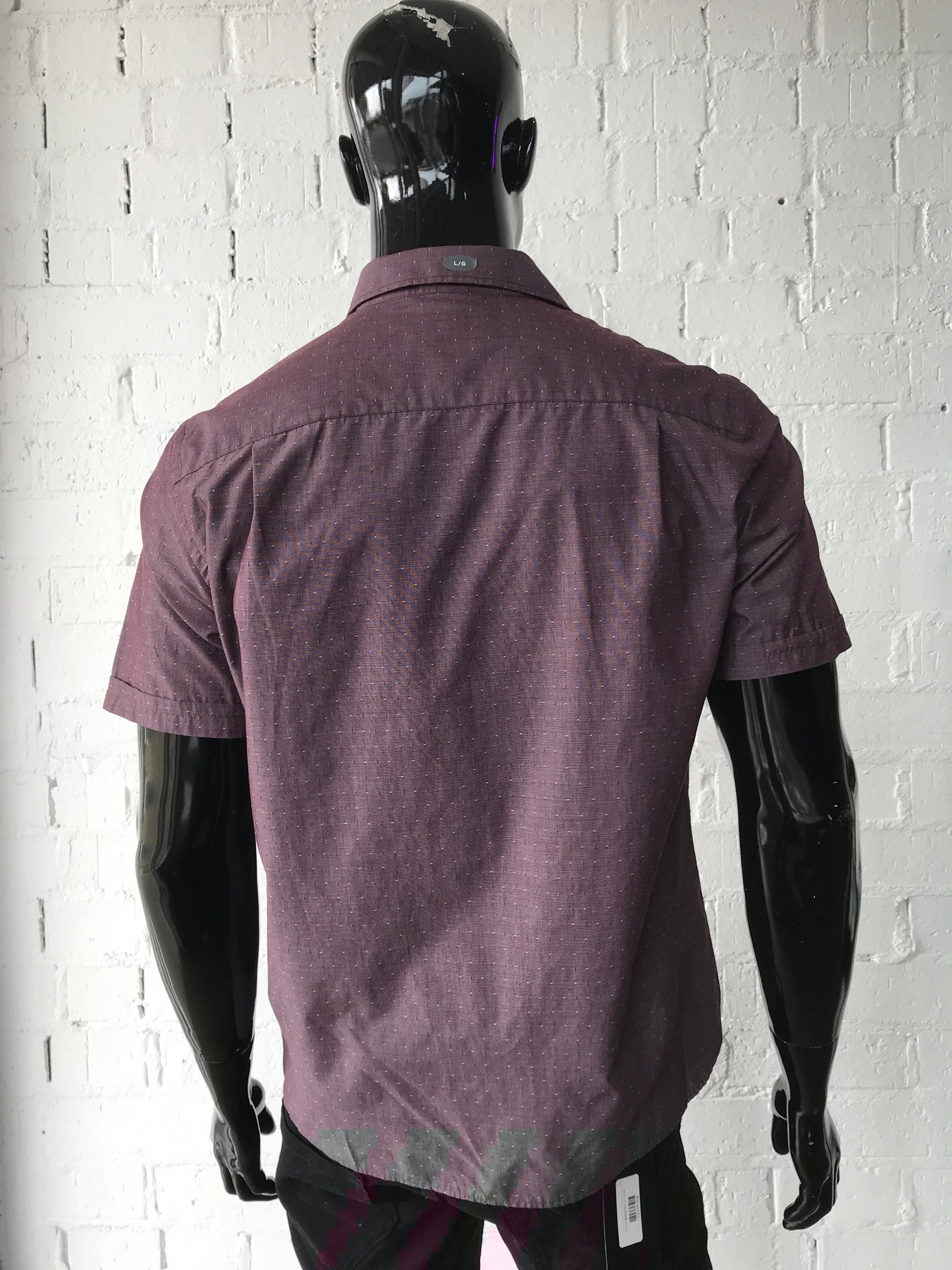 Short Sleeve Slim Fit Shirt •  Plum Colour with Woven Dot