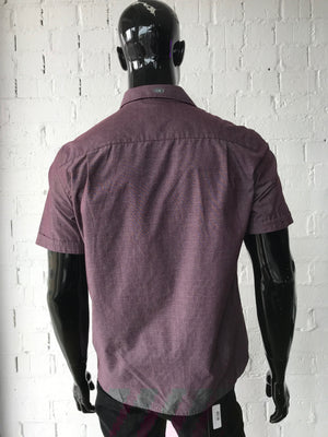 Short Sleeve Slim Fit Shirt •  Plum Colour with Woven Dot