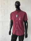 Van Heusen Mens Short Sleeve shirt • Dark Maroon with Grid Pattern