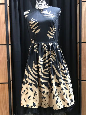 Womens Vintage Style Dress • Black with Gold Leaf Print
