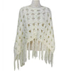White Knitted Poncho with Tassel trim white Poncho One size Knitted boho fashion boho