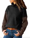 Womens Ribbed Roll Neck Jumper • Black and Brown