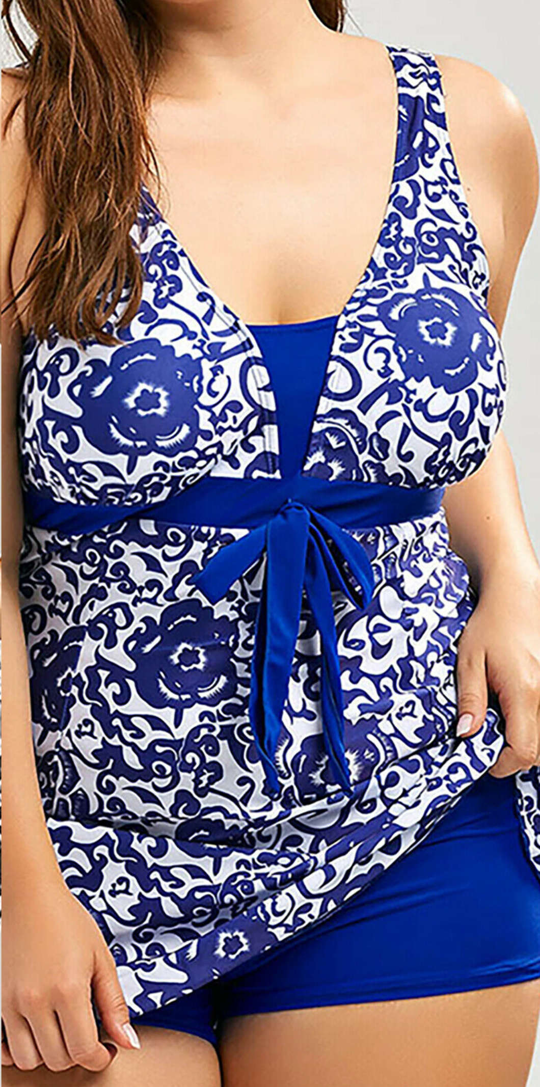 Bathers • Plus Size Skirted Swimsuit • Blue Paisley Floral Print
