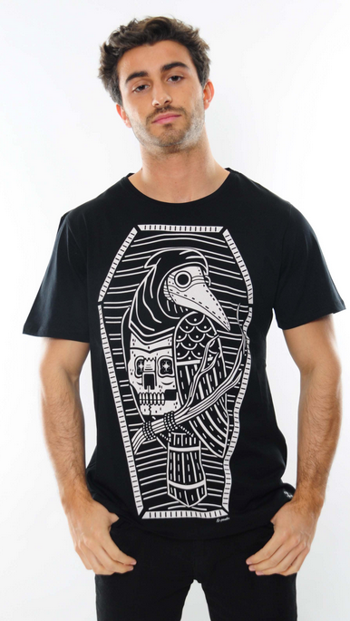 Men's T Shirt Staring Coffin Crow Black 