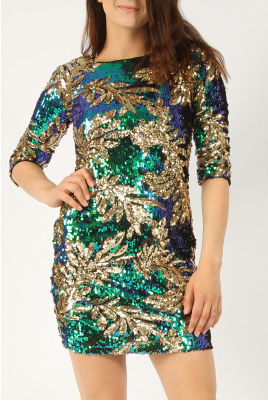 Sequin Leaf Bodycon Dress • Green