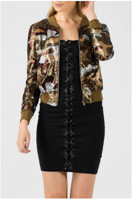 Camo Sequin Bomber Jacket
