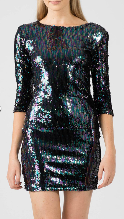 Two Tone Sequin Dress • Black/ Blue Tones