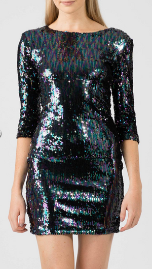 Two Tone Sequin Dress • Black/ Blue Tones