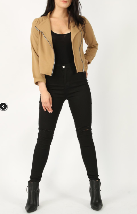 Crepe Biker Jacket • Camel