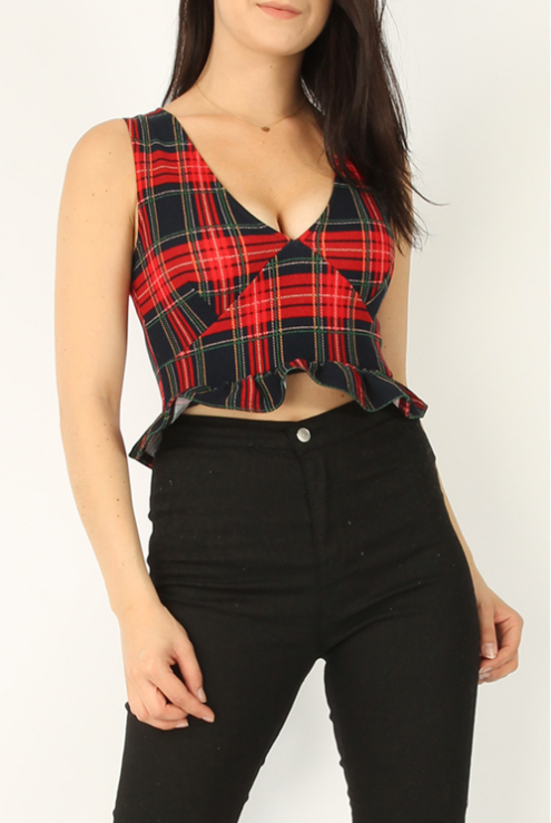 Womens Tartan Frill Crop Top