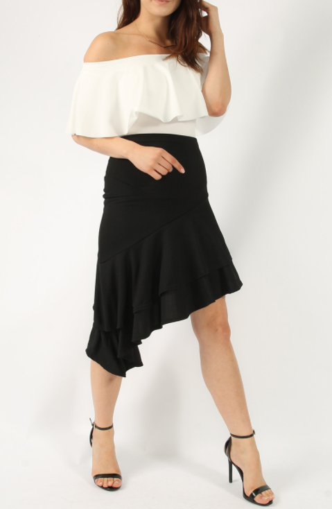 Ruffle Asymmetric Skirt Black