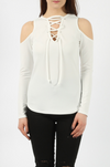 Womens Ivory Cold Shoulder Top