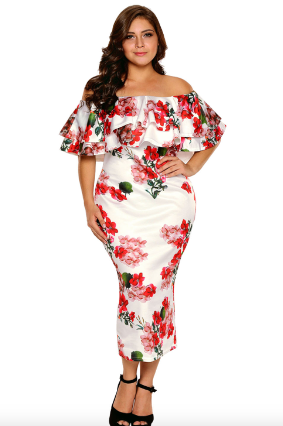 Plus Size • Floral Off Shoulder Ruffle dress