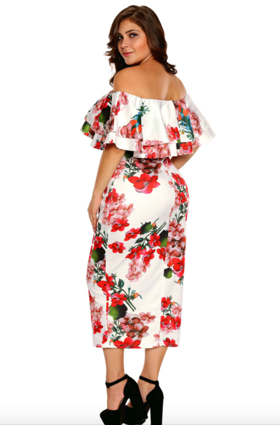 Plus Size • Floral Off Shoulder Ruffle dress
