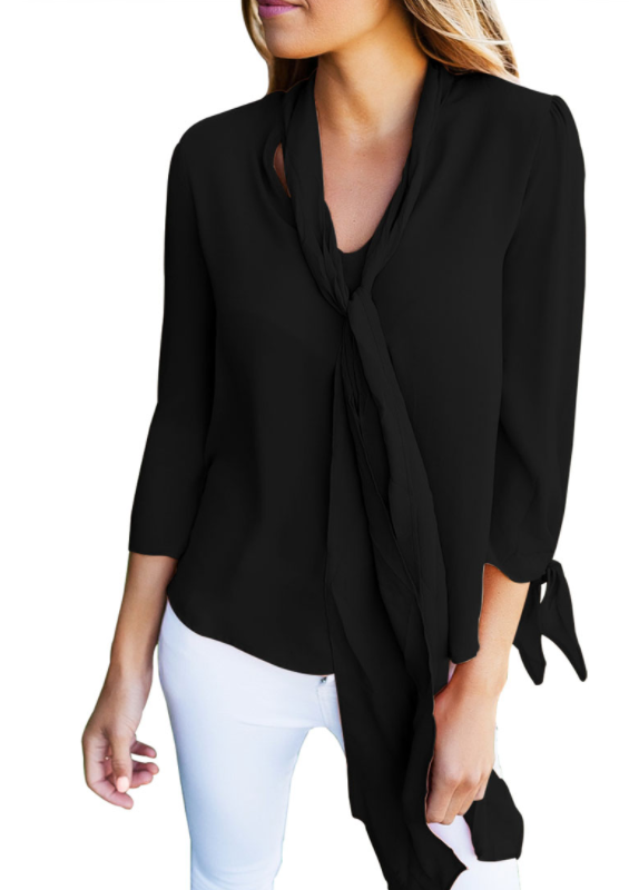 Womens Black Chiffon Blouse with Scarf