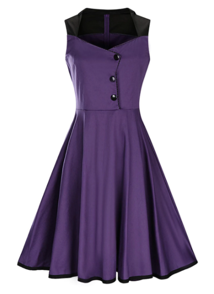 Womens Vintage Style Dress • Purple with Black Trim • Plus Size