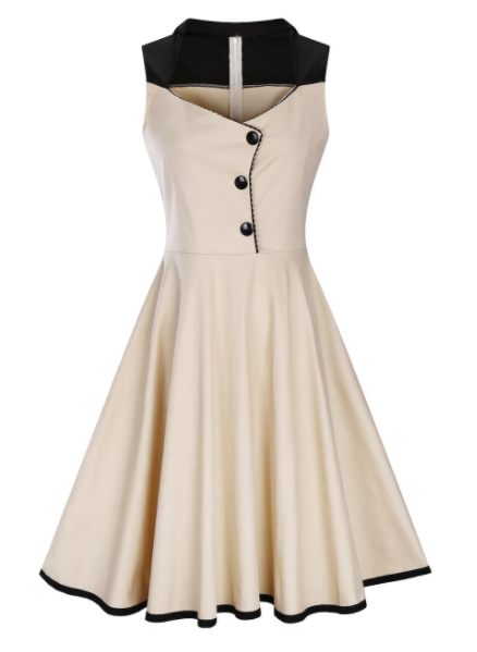 Womens Vintage Style Dress • Cream with Black Trim • Plus Size 