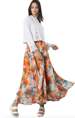 watercolour Maxi Skirt Skirt chiffon floral Peach Floral Chiffon Flared Skirt Alt finery