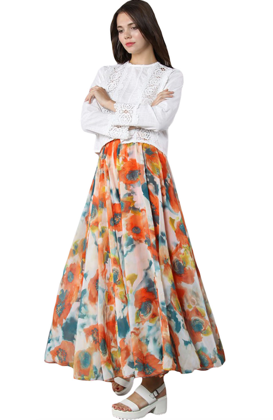 watercolour Maxi Skirt Skirt chiffon floral Peach Floral Chiffon Flared Skirt Alt finery