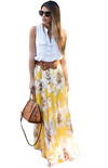 Floral chiffon Maxi Skirt skirt Yellow blossom Print Chiffon Flared Skirt Alt finery