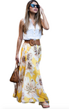 Floral chiffon Maxi Skirt skirt Yellow blossom Print Chiffon Flared Skirt Alt finery