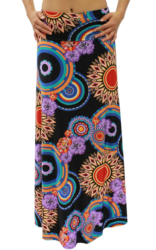 Flared Hem Maxi Skirt • Vibrant Coloured Boho Print