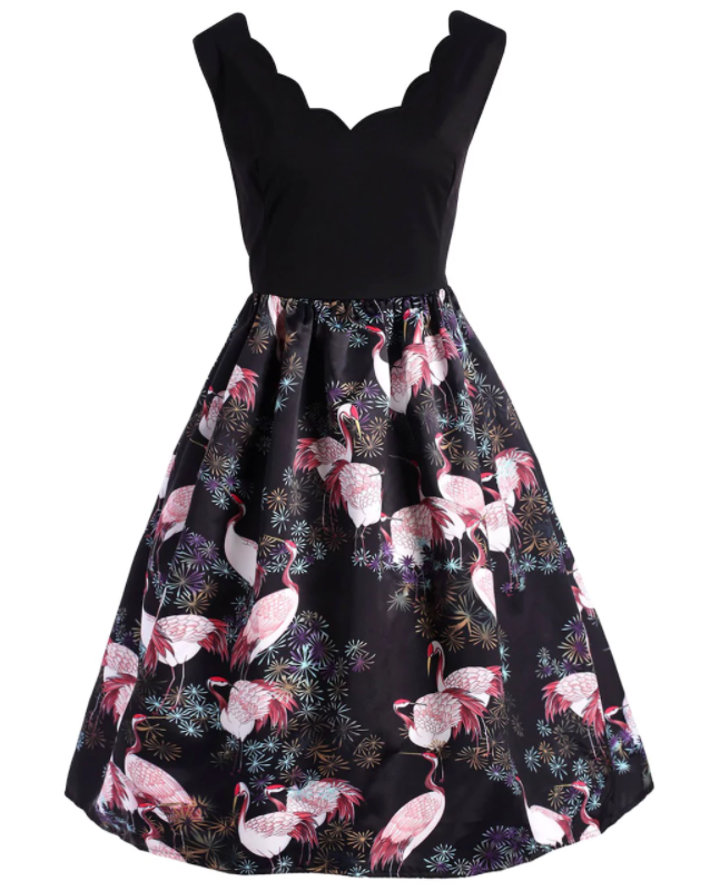 Womens Crane Print Dress • Plus Size