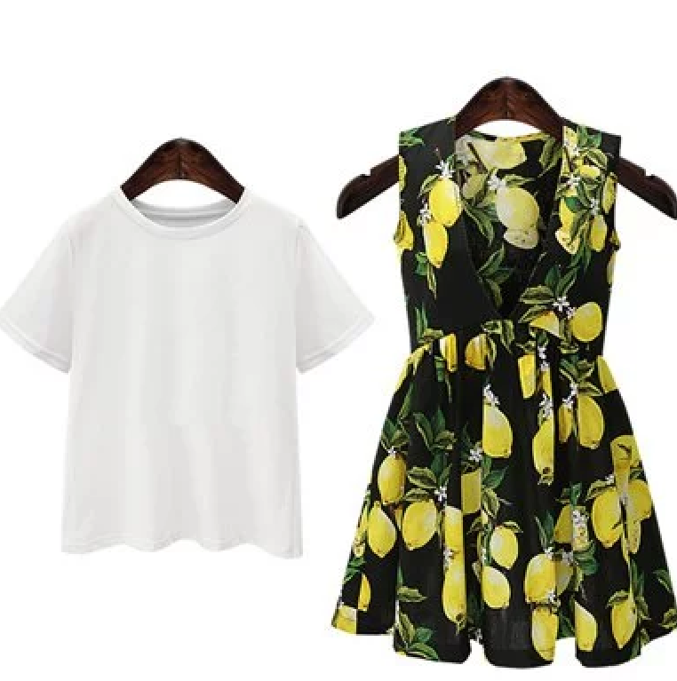 Womens Twin Set Dress • Lemon Print • Plus Size 