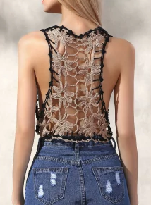 Womens Crotchet Lace Crop Top