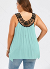 Womens Plus Size Flared Turquoise Tank with Lace Trim