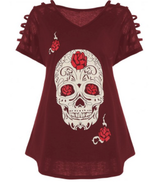 Womens Plus Size Sugar Skull T Shirt