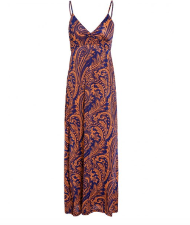 Womens Maxi Dress • Navy and Orange Print