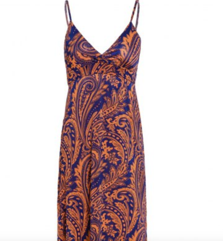 Womens Maxi Dress • Navy and Orange Print
