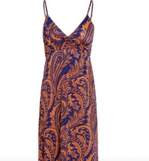 Womens Maxi Dress • Navy and Orange Print