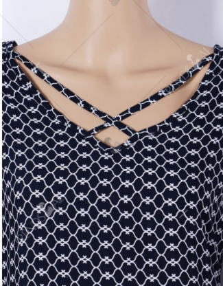 Womens Boho Mini Dress • Navy Blue Print