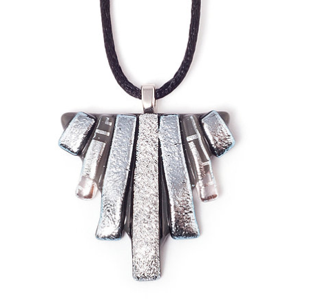 Artisan Handmade Dichroic Glass Necklace Silver and Black