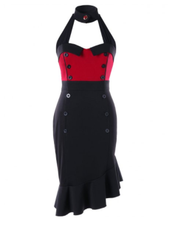 Womens Vintage Style Dress • Halter Neck Bodycon