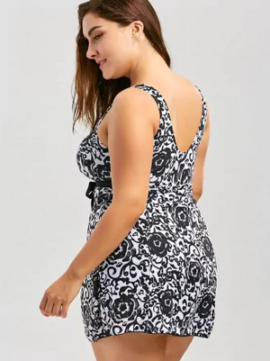Bathers • Plus Size Skirted Swimsuit • Black Paisley Floral Print