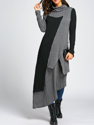 Womens Long Sleeve Asymmetric Maxi Dress