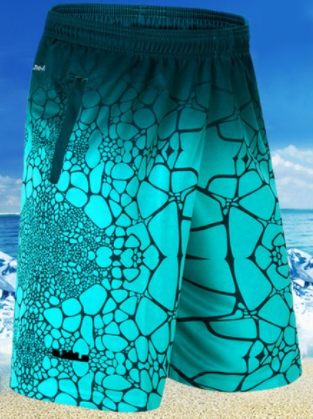 Mens Board Shorts • Green Pebble print