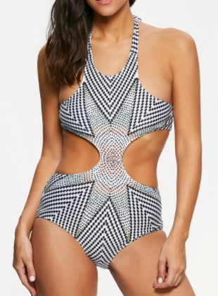Bathers • One Piece Halterneck Swimsuit with Zig Zag Print