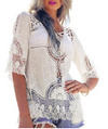 Womens White Top with Crotchet Panels