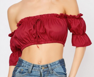 Womens Off Shoulder Crop Top • Red