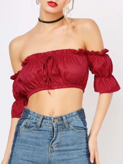 Womens Off Shoulder Crop Top • Red