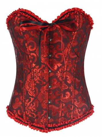 Womens Lace Up Corset • Red and Black Brocade
