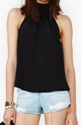 Womens Chiffon Halter Neck Blouse • Black